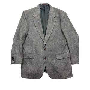 Stanley Blacker Herringbone Blazer Sport Coat Wool Brown Button‎ Front 42L